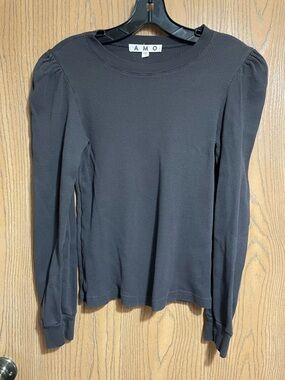 AMO Brown Long-Sleeve Puff Shoulder Thermal Top